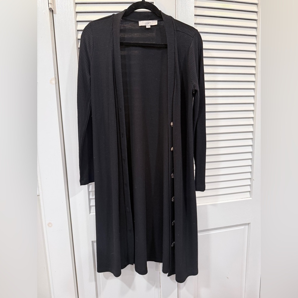 LOFT Black Ribbed Knit Cardigan